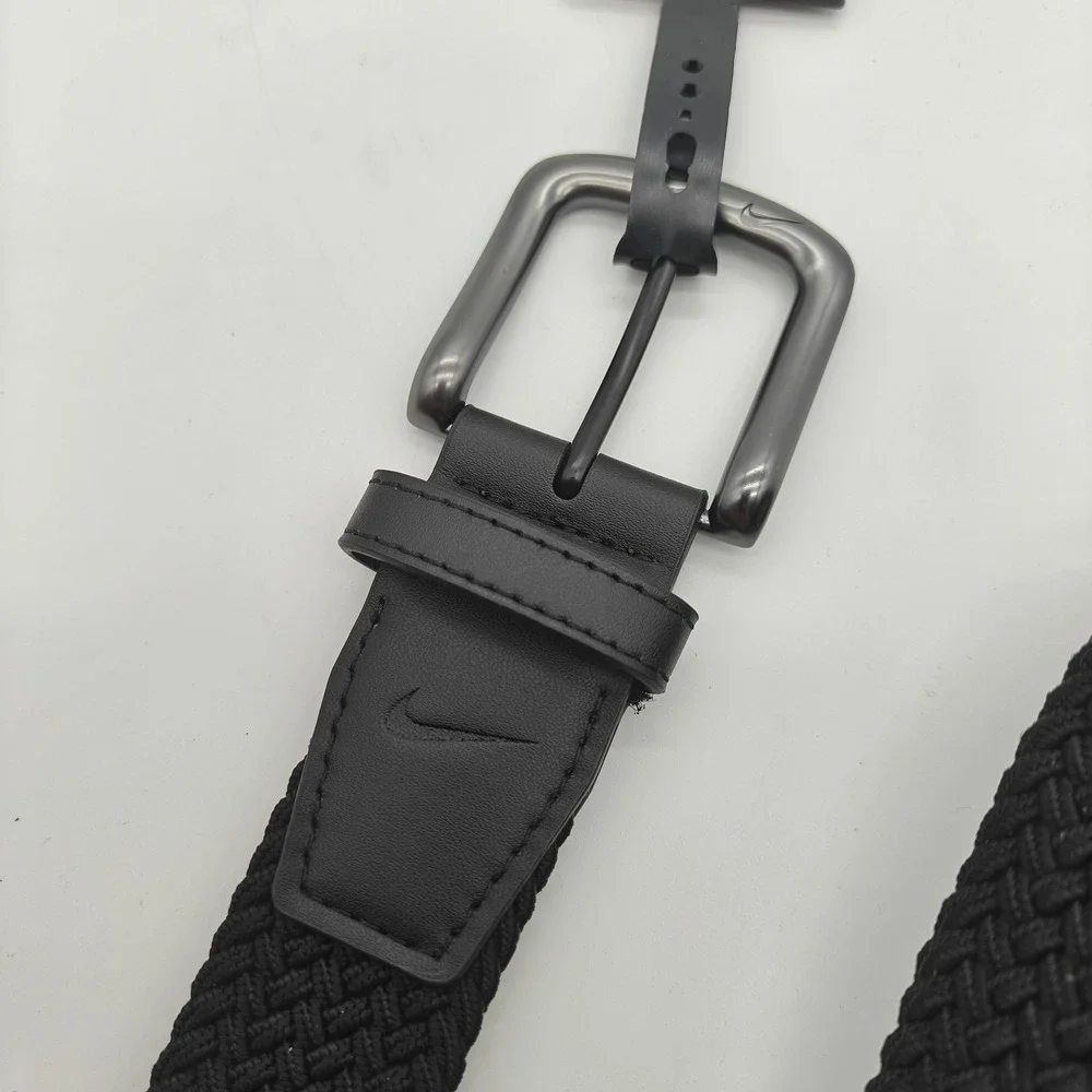 Nike Men's Stretch Woven Braided Golf Belt Black Size L 38-40 Silver Buckle NWT